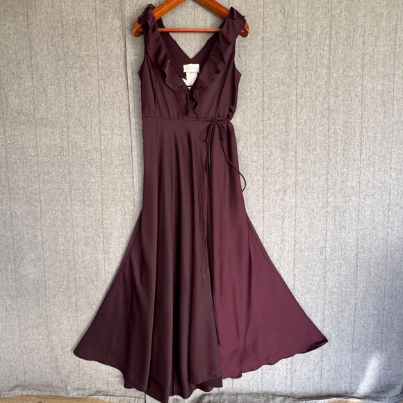 BHLDN Tansy Satin Charmeuse Deep Purple True Wrap Formal Maxi Dress Size 10 - Picture 3 of 17